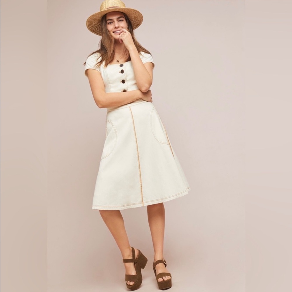 Anthropologie Maeve Parkland Cropped Denim shirt sz 6 with matching skirt sz 8